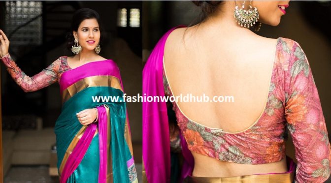 Traditional silk saree with magenta and dull gold border