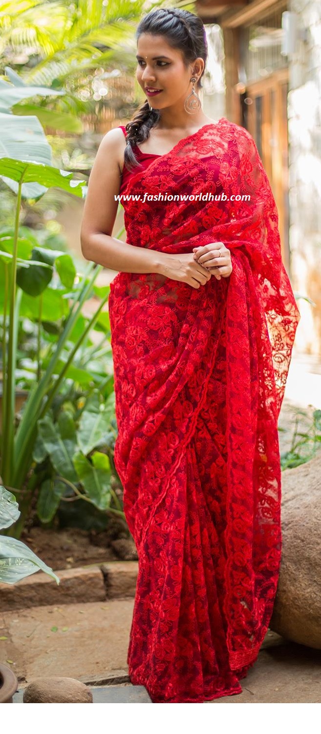 Red saree fashionworldhub
