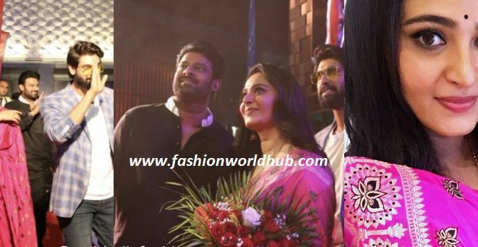 Anushka Shetty in Shravan Kumar saree for Baahubali 2 Promotions in Dubai