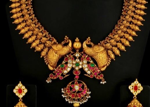 Antique Gold Peacock Kundan Necklace