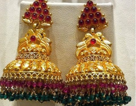 Ruby and Emerald Beads Jhumkis