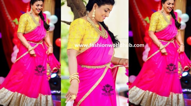 Roja in Pink Lehanga by Duta couture