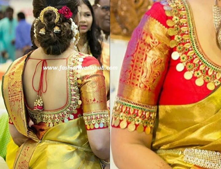 Trending kasu Embellished Blouse for Pattu sarees | Fashionworldhub