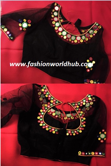 Super Trendy Boatneck Blouse with mirror and beads work