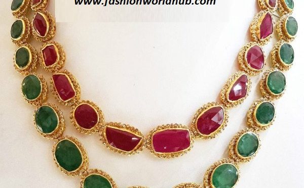 Ruby Emerald Step Necklace