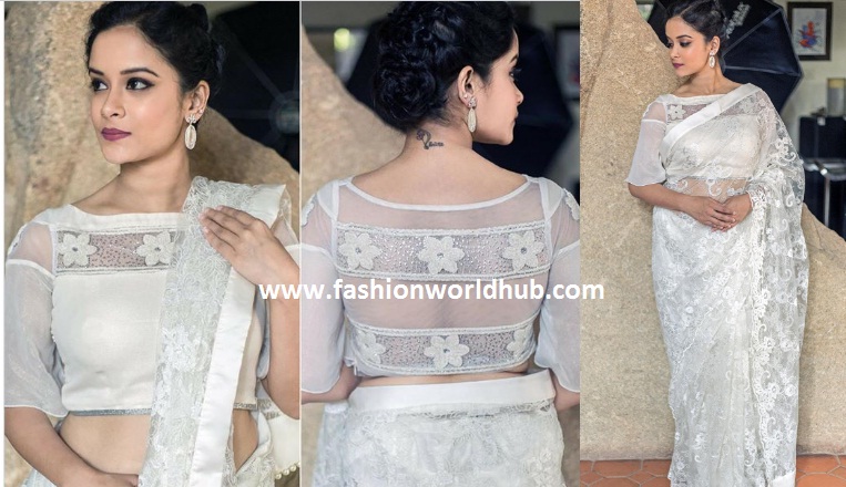 Designer white net saree and designer blouse ( BUY ONLINE ...