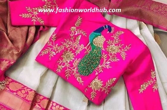 Aari work blouse peacock design