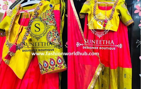 Kuppadam pattu Halfsaree with jewel design blouse
