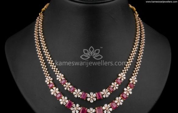 Two Step Ruby and CZ Necklace