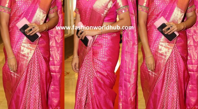 Actress Hema in Pink Kanchi pattu Saree!