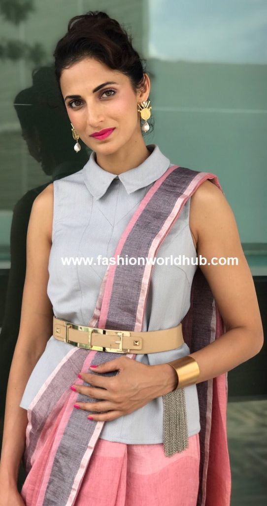 Shilpa Reddy in Powder pink Linen saree | Fashionworldhub