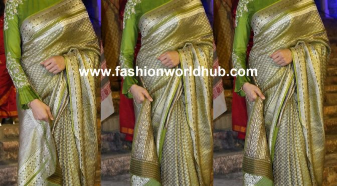 Shilpa reddy in green and silver banarasi silk  saree!