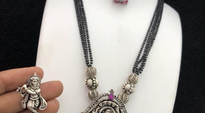 One gram gold Black beads with Matt silver pendant