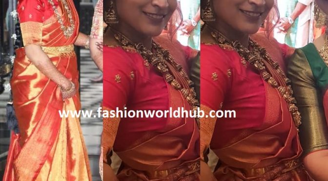 Aishwarya Dhanush in a red Kanjivaram saree at her sister wedding!