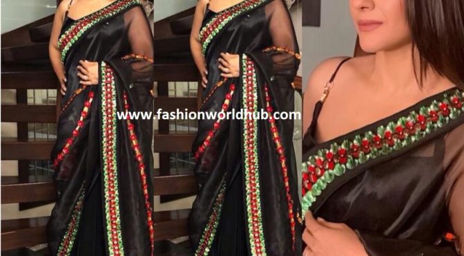Kajol in black saree by Shivan and Narresh
