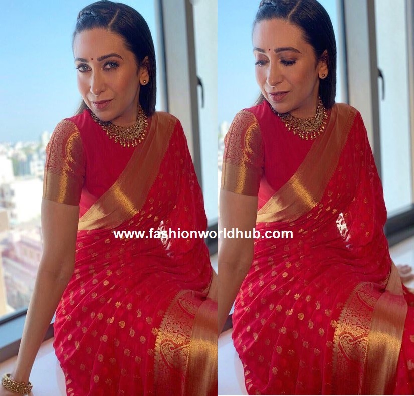 Karisma Kapoor in Mohey's red saree | Kids party wear dresses, Traditional  dresses, Indian fashion dresses