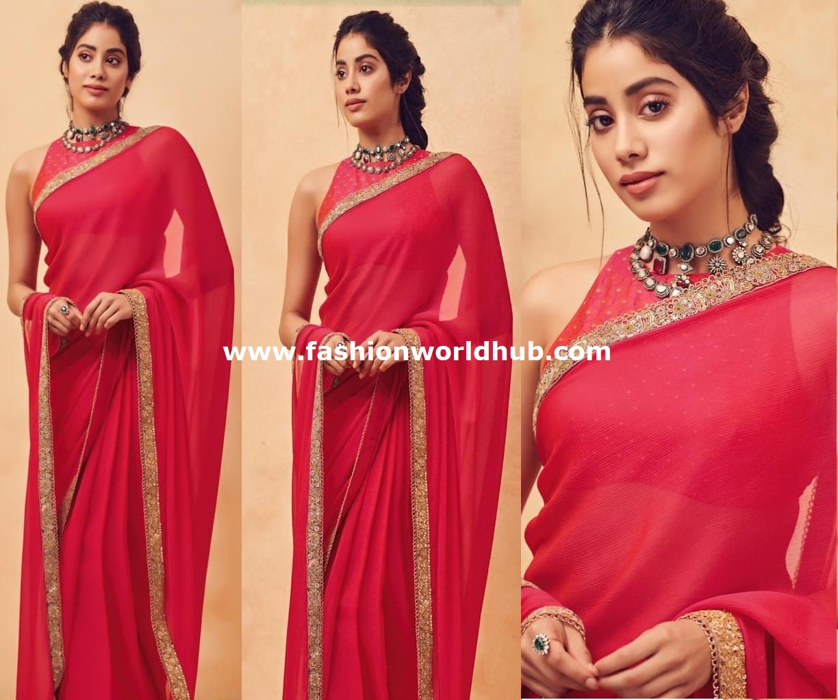 Janhvi Kapoor looked hot in a red saree at the trailer launch of Mili Photo