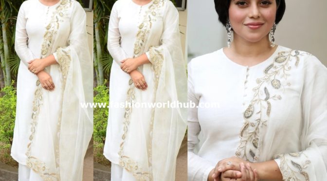 Poorna in a White Palazzo suit.