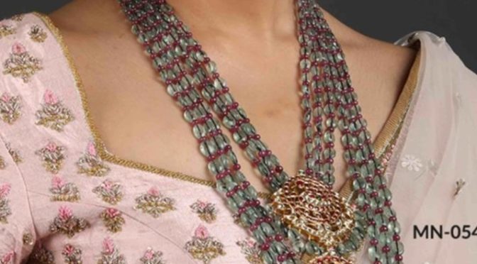 Emerald and ruby beads mala