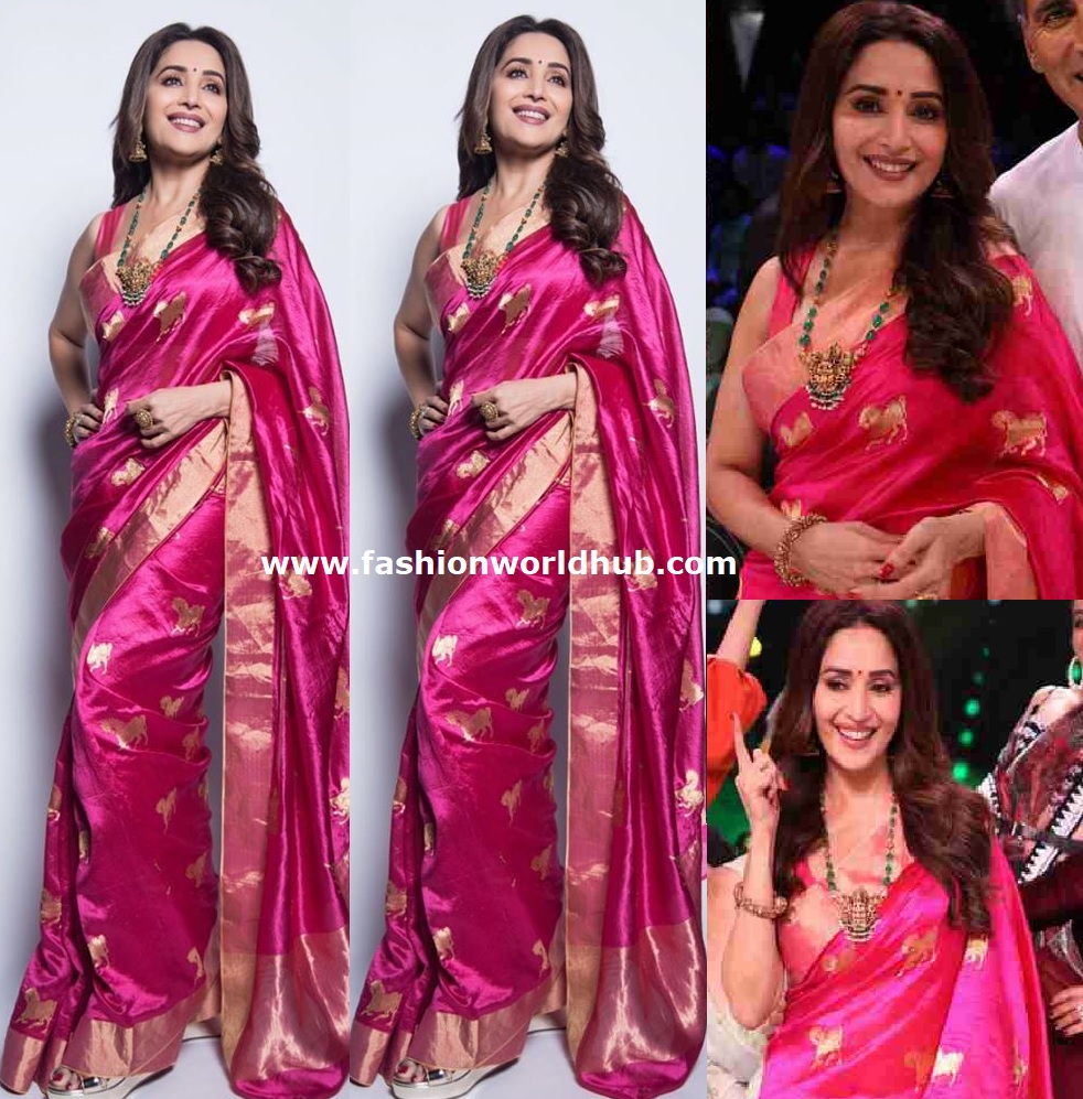Madhuri Dixit in a Pink silk saree by Sailesh Singhania! | Fashionworldhub