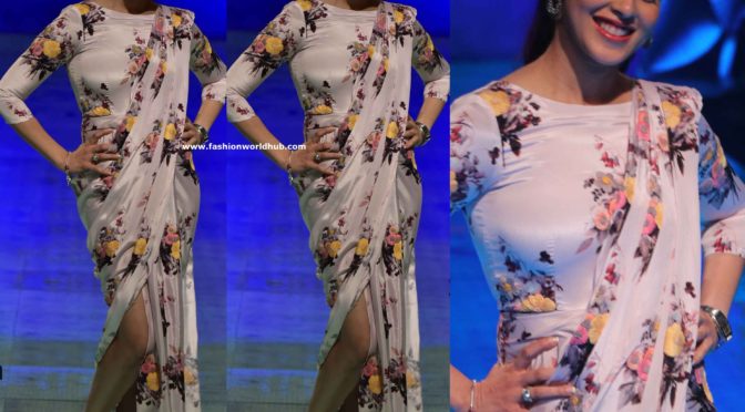 Genelia in a floral saree dress by Pasha India