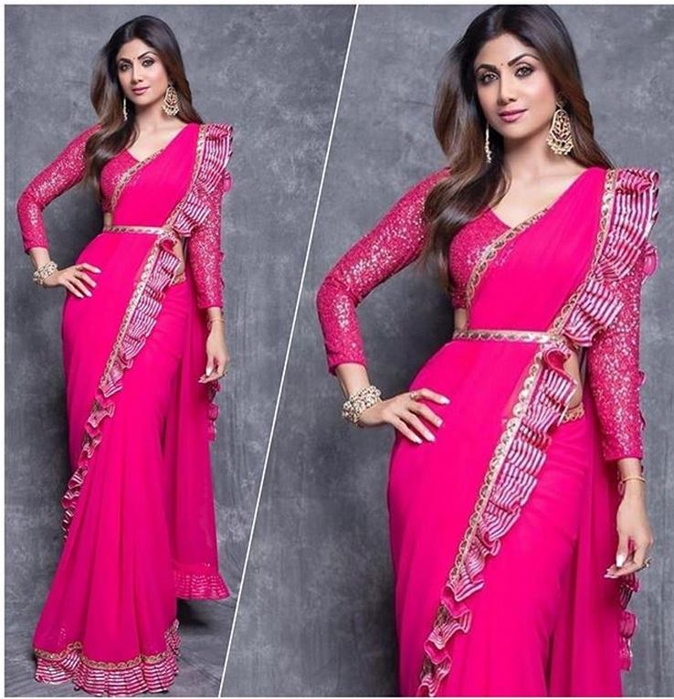 Buy Pink Festive Wear Designer Plain Saree In Chiffon With Printed Border  Online 146456456147