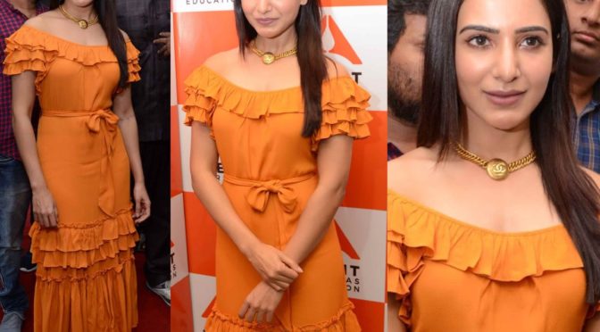Samantha Akkineni in orange dress  at Azent Overseas Education Launch