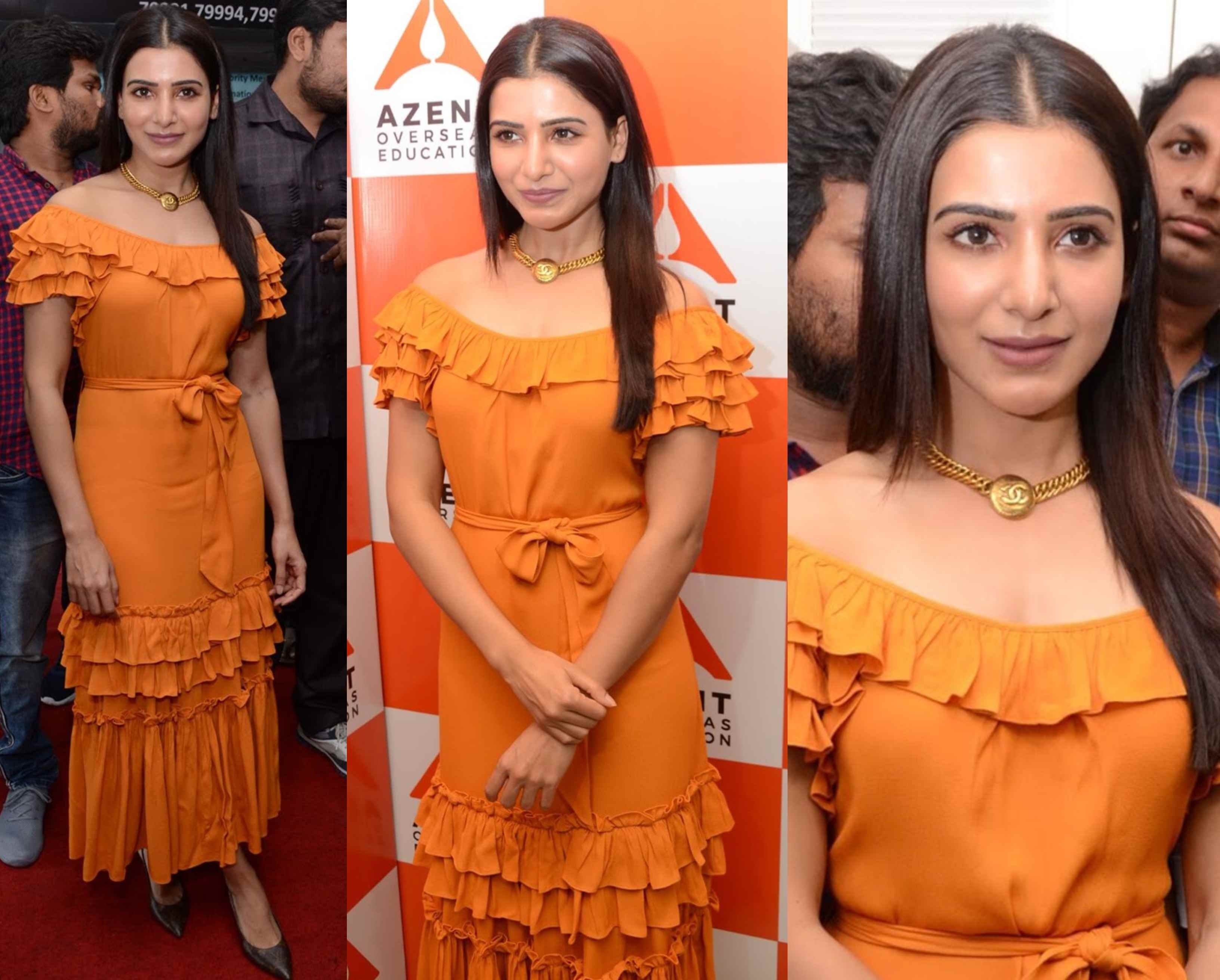 Samantha Akkineni in orange dress at Azent Overseas Education Launch ...