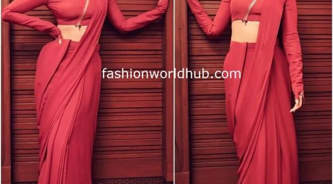 Sonam Kapoor in Red saree for promotions of ” The zoya factor”