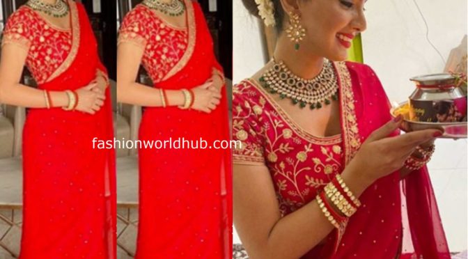 Geeta Basra in a red saree for Karwa Chauth 2019 celebrations!