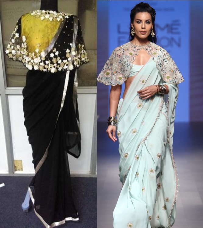 PRESENTING READY TO WEAR DESIGNER SAREE WITH SHRUG AND LUSHES OF SEQUE –  Womenyaa