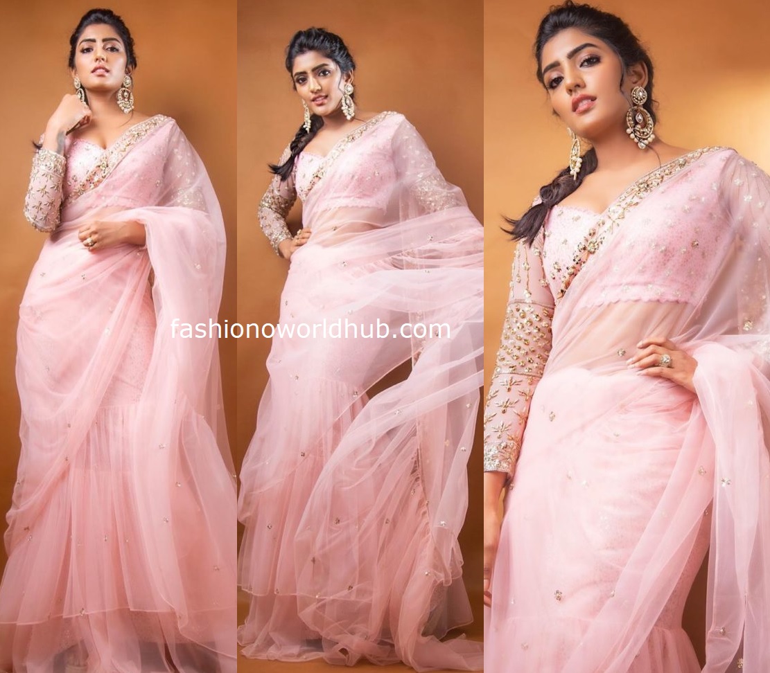 Eesha Rebba in a pink ruffle saree | Fashionworldhub