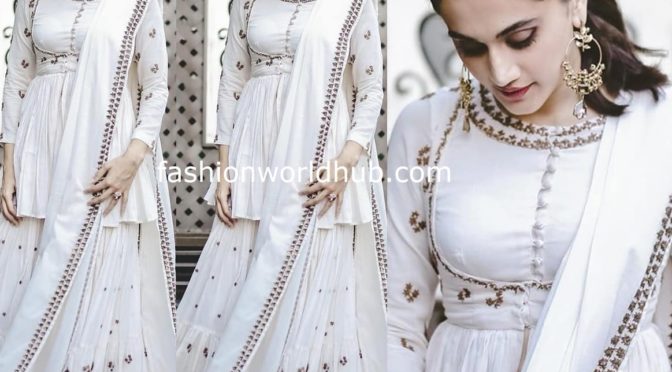 Tapsee pannu in white Sharara suit for promotions of Saand Ki Aankh