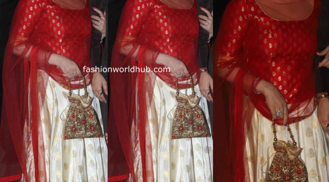 Esha Deol in a silk lehenga at the Bachchan’s Diwali party