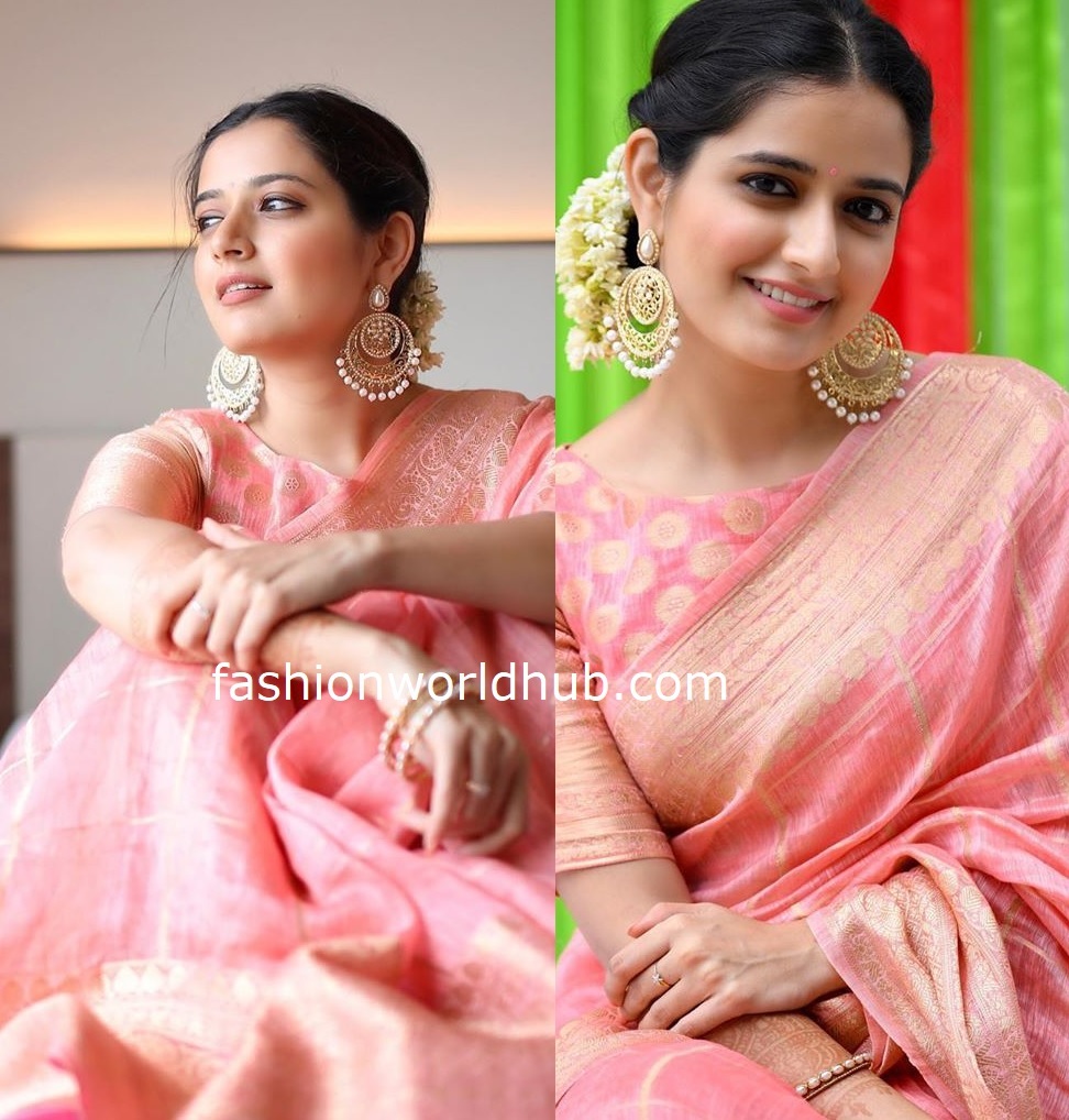 Ashika Ranganath in a Peach Silk saree! | Fashionworldhub
