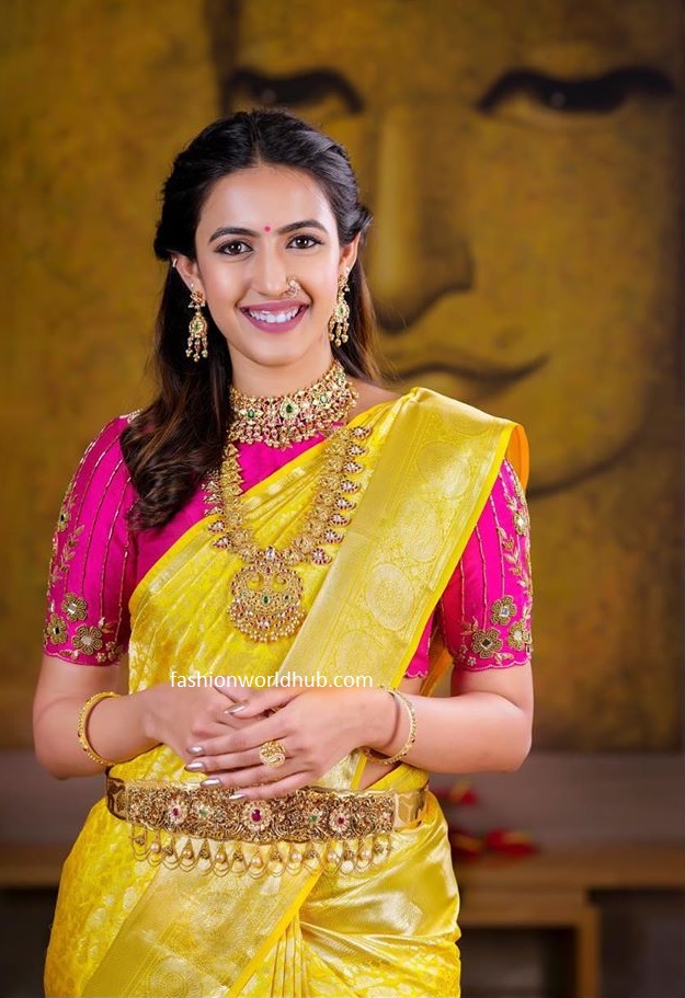 Jashnavi Venkat yellow bridal silk saree - South Indian Actress