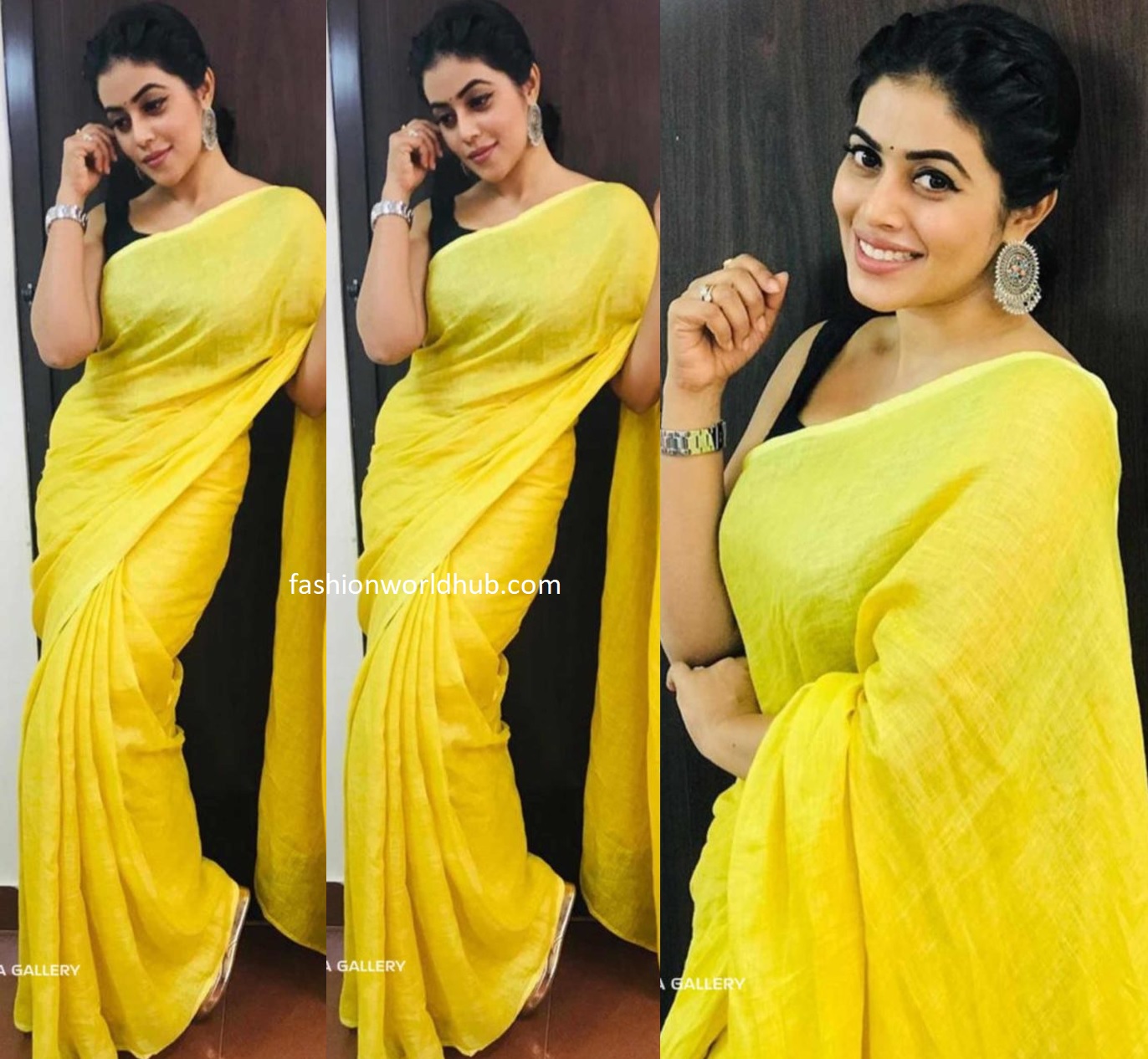 Poorna in a yellow linen saree | Fashionworldhub