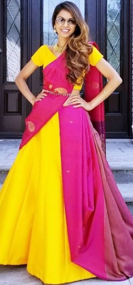 Pink Gota Work Designer Half Half Saree, With Blouse Piece, 5.5 m (Separate  Blouse Piece)