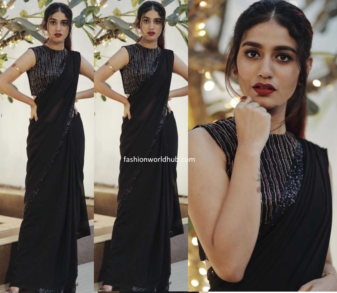 Priya Prakash Varrier in a black saree | Fashionworldhub