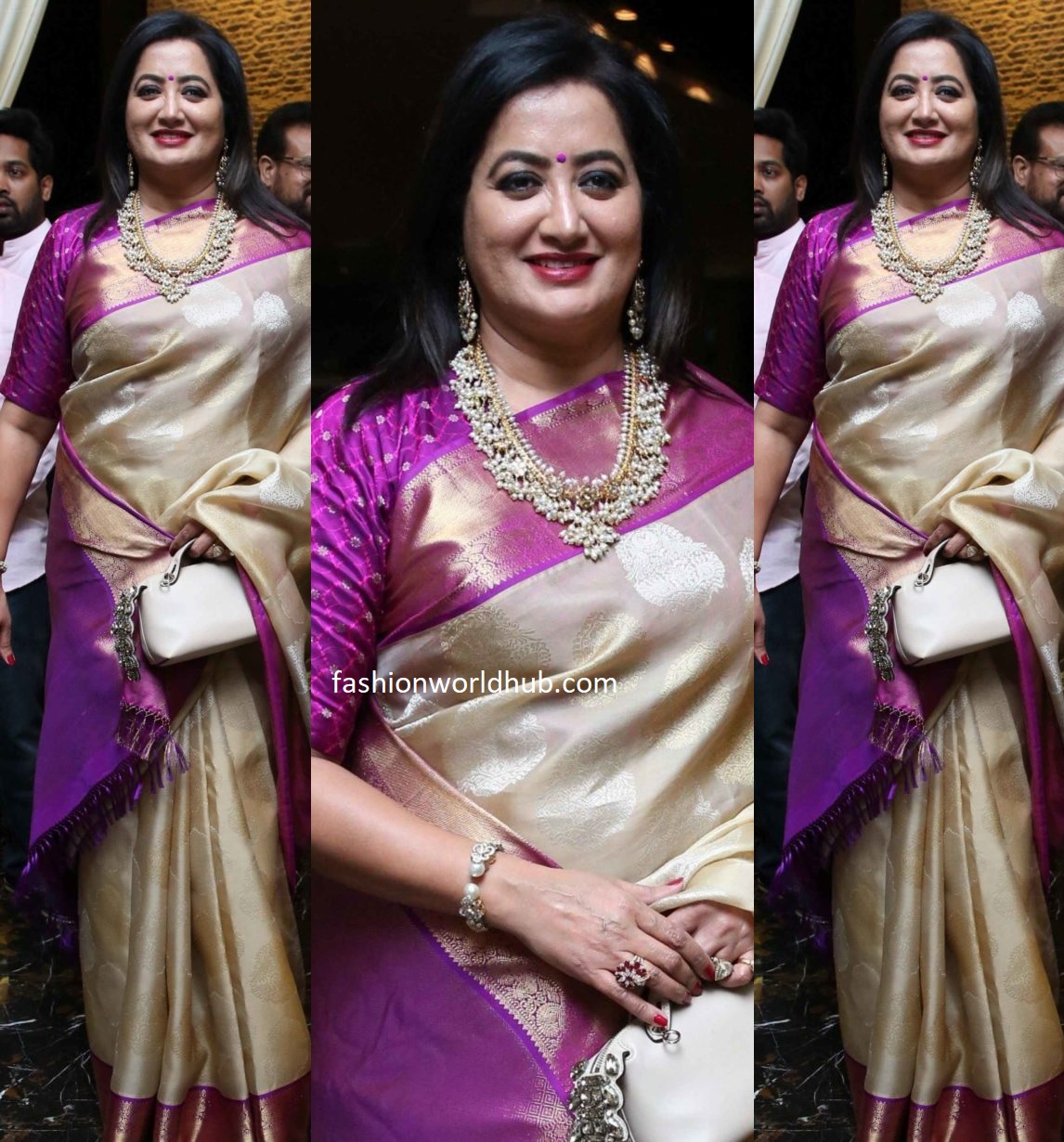 Sumalatha In A Gold Kanjeevaram Saree At Nihar Kapoor S Wedding Reception Fashionworldhub