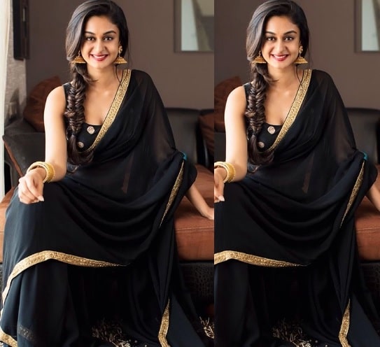 Aishwarya Arjun in a black saree! | Fashionworldhub