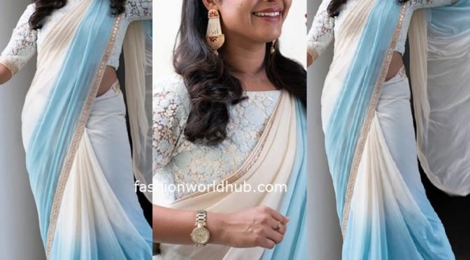 Actress Hari Teja in a dual shade saree!