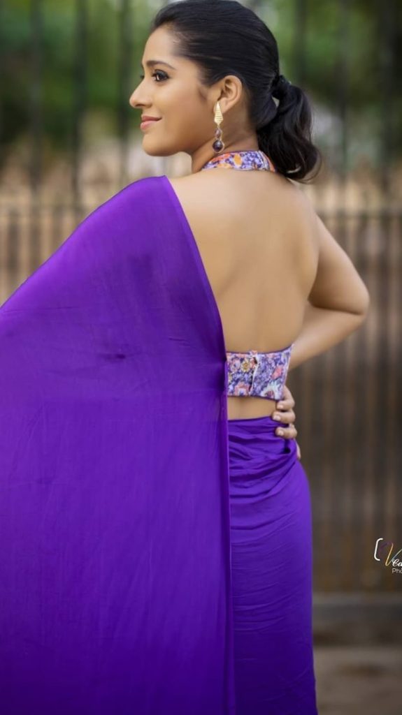Rashmi Gautam In A Purple Ruffle Saree Fashionworldhub
