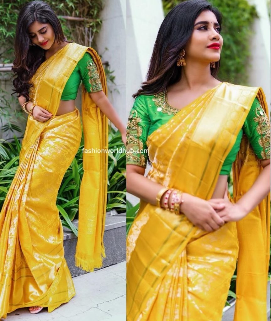 Nabha Natesh in a yellow silk saree! | Fashionworldhub