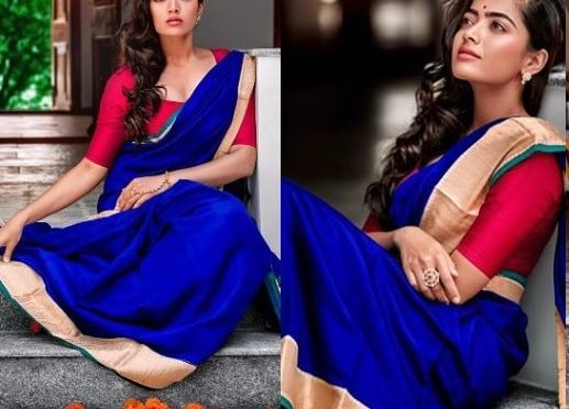 Rashmika Mandanna in a blue silk saree!