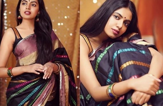 Shivani Rajasekhar in a black striped saree!