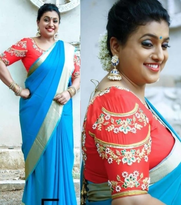Actress Roja in a Plain blue saree! | Fashionworldhub