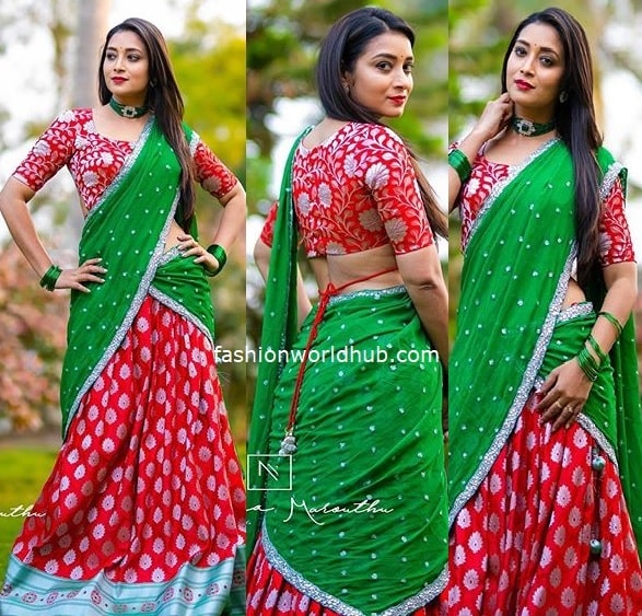 Ananya Nagalla Looking Beautiful In Green Half Saree Fashionworldhub