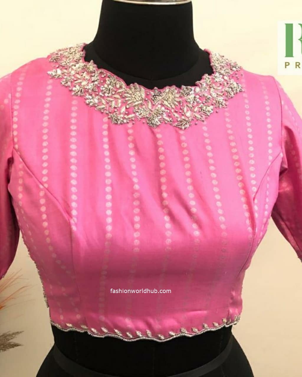 Preetha hari in Pink high neck silver zardosi work blouse ...