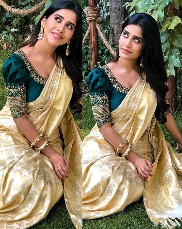 Onam 2020 : Nabha Natesh in a gold kanjeevaram saree | Fashionworldhub